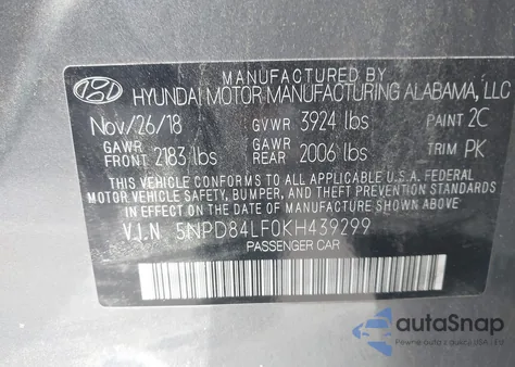 2019 Hyundai Elantra Sel из США, поврежденный, VIN 5NPD84LF0KH439299